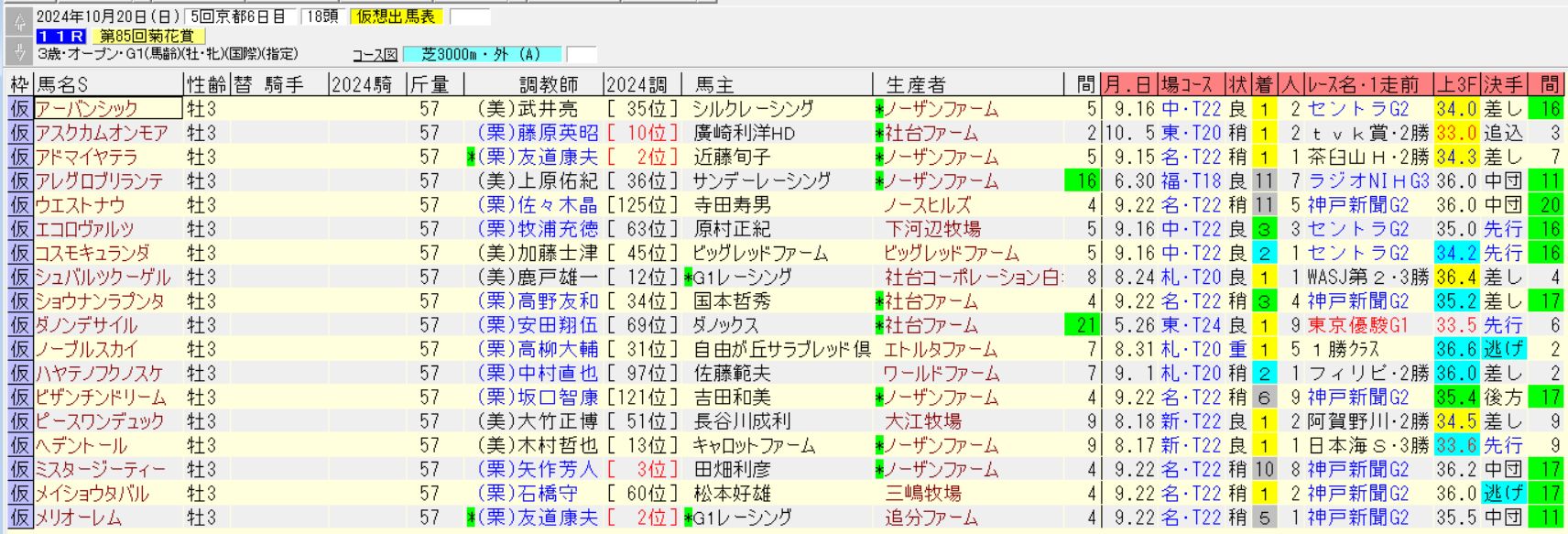 菊花賞2024仮想出馬表